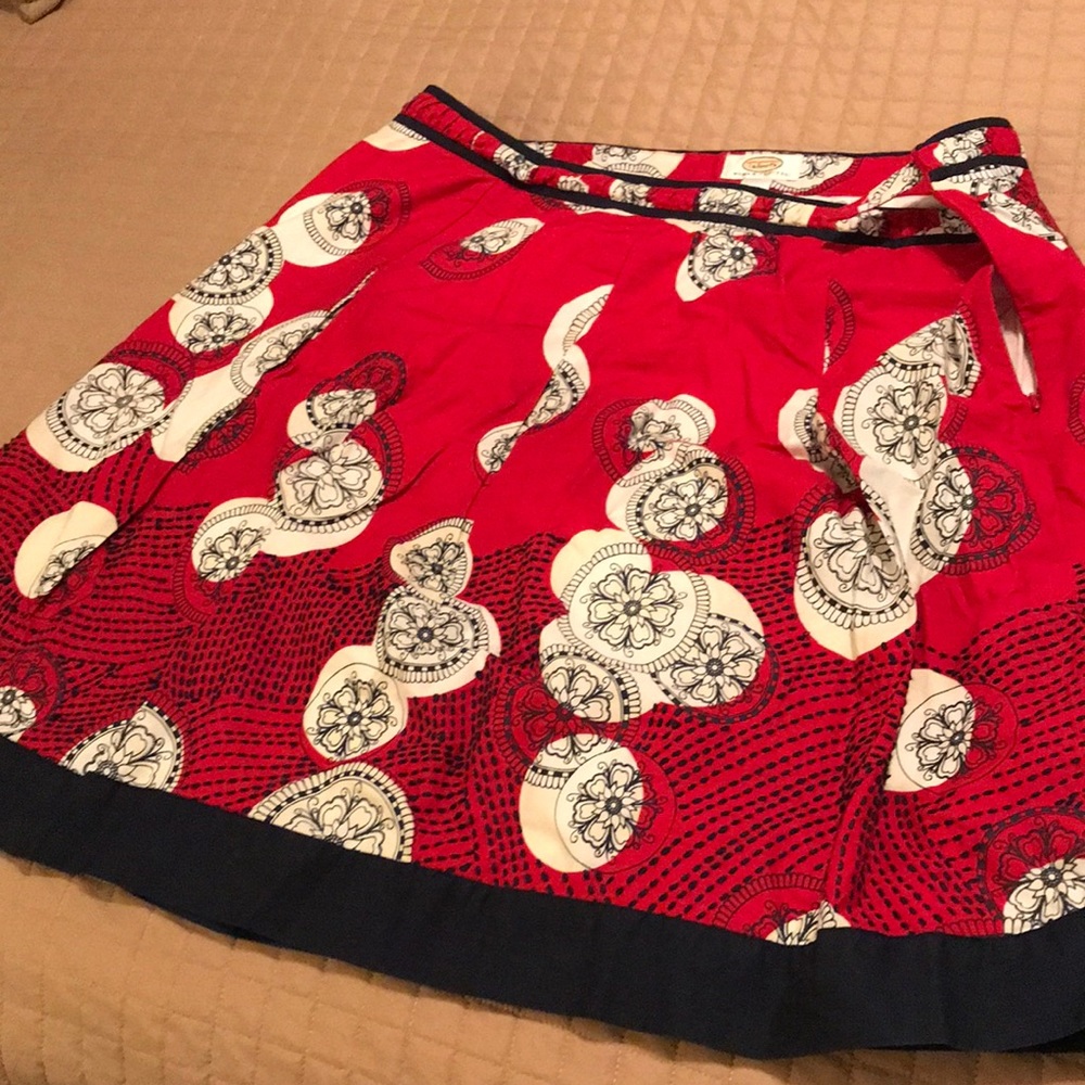 Rich red and navy blue pleated skirt